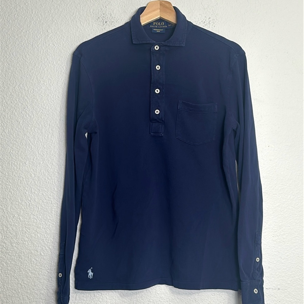 Polo Ralph Lauren Featherweight Mesh Navy Blue 1/4 Button Long Sleeve Size Small